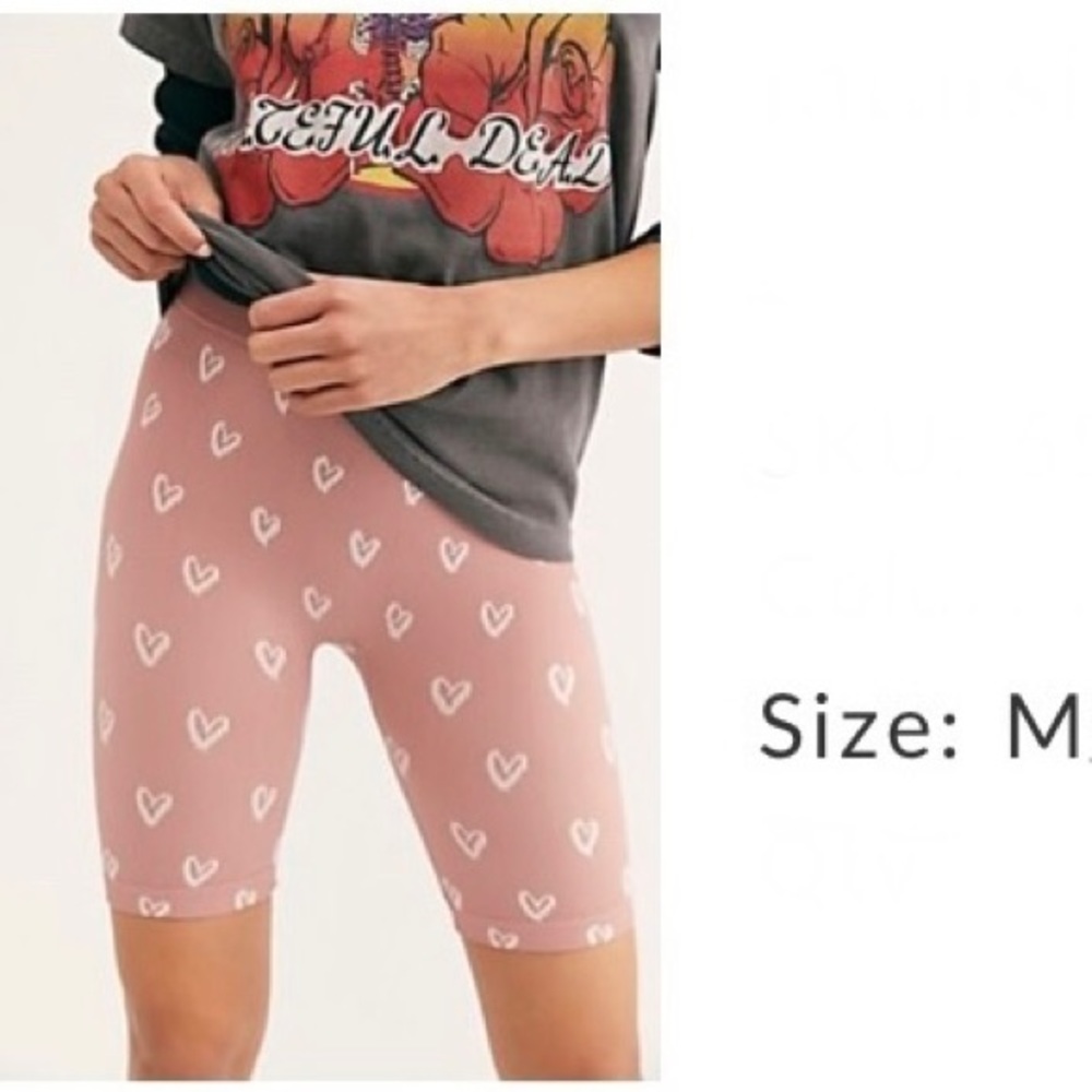 Free People Intimately Intarsia Seamless Bike Shorts w/ Hearts